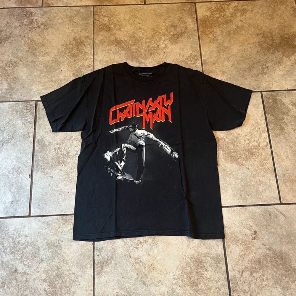 Chainsaw Man Denji Heavy Metal Graphic T-Shirt Black Anime Tee | Size L